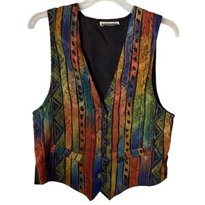 Vintage 90s Contempo Casuals Vest Women S Multicolor Geometric Brocade Eclectic